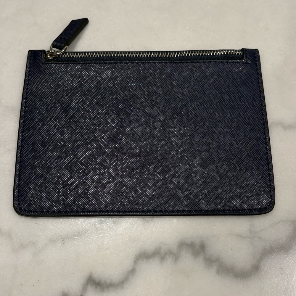 Navy Vegan Leather Zippered Pouch
